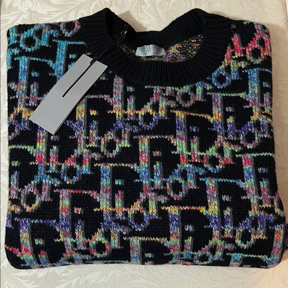 Dior Oblique Jacquard Wool Sweater Men’s 3XL Black Monogram - NWT - Kim Jones